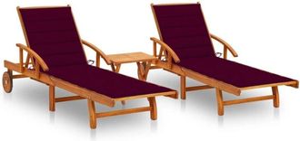 vidaXL Vidaxl - Tumbonas Con Mesa Y Cojines 2 Uds Madera Maciza De Acacia