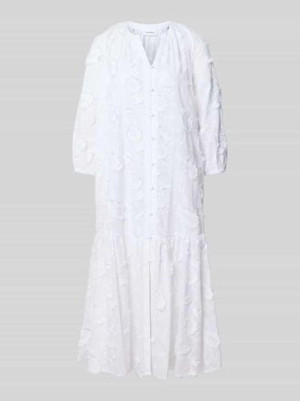 Comma Relaxed Fit Midikleid mit floraler Zierbesatz in Weiss, Gr&ouml;&szlig;e 34