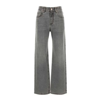 Brunello Cucinelli Vaqueros de mezclilla de algod&oacute;n de pierna ancha - Jeans - Mujer - Gris - M