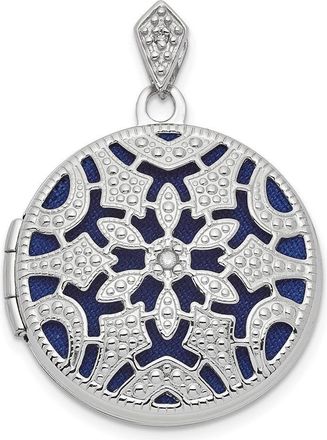 Diamond2Deal 14k White Gold Diamond Filigree Blue Fabric Interior 20mm Round Locket