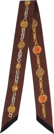Versace Accessoires, Dames, Bruin, ONE Size, Gedrukte Zijden Twill Lint