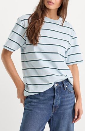Good American The Overized Stripe T-Shirt in Narrow Summer Stripe Sky at Nordstrom, Size X-Small