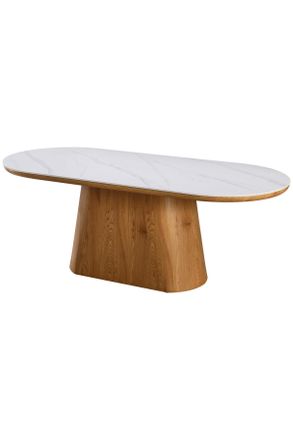 Livetastic Esstisch, Wei&szlig;, Holz, Keramik, Papier, Holzoptik, oval, A-Form, 110x75x200 cm, Esszimmer, Esstische, Esstische Keramik