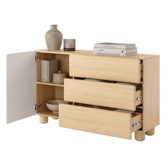 Dmora Aparador Hanerito, Alacena 3 Cajones, Un Estante, Puerta Abatible, Deslizante, 130x38x80h Cm Roble Marr&oacute;n