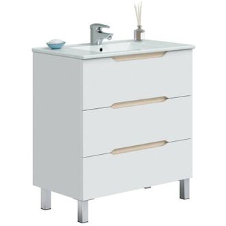 Dmora Dmora - Bajo El Armario Dianmu, Mueble De Ba&ntilde;o, Contenedor De Lavabo, Mueble Fregadero, 80x45 H86 Cm, Blanco Brillante Y Roble
