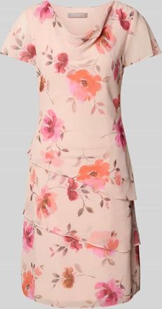 Christian Berg Cocktail Knielanges Cocktailkleid mit Wasserfall-Ausschnitt in Sand Melange, Größe 32