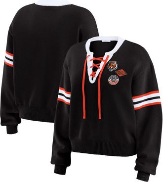 WEAR by Erin Andrews Womens WEAR by Erin Andrews Black Cincinnati Bengals Lace-Up Sweater at Nordstrom, Size X-Large