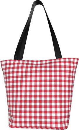 AOOEDM Tote Bag Red Plaid Pattern Shopping Bags Small Reusable Market Bag Beach Tote Bags Travel Totes