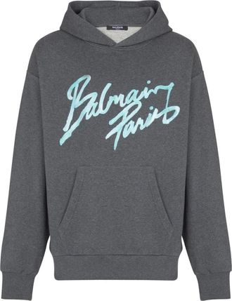 Balmain Hoodie met print - Heren - Hoodies - Grijs - 3XL - Katoen - Hoodies & sweatvesten