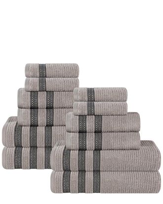 Superior Brea Zero Twist Cotton Ribbed Geometric Border Plush 12Pc Towel Set