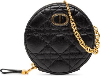 Dior Pre-owned Dior Calfskin Cannage Round Caro Pouch with Chain MA-56-0251X