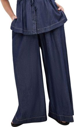 City Chic Mikayla Wide Leg Drawstring Denim Pants in Indigo at Nordstrom, Size Xxxs