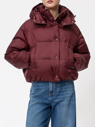 Twinset Piumino corto in nylon trapuntato con cappuccio e rever a lancia