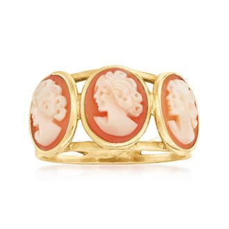 Ross-Simons Italian Orange Shell Cameo Ring in 18kt Gold Over Sterling