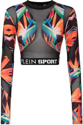 Plein Sport Jogging Crop Top LS - Dames - Sportshirts - Veelkleurig - 3XL - Polyester - Fitness