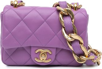 Chanel Pre-owned Womens Mini Flap Bag Lambskin Chain Strap - Purple Leather - One Size