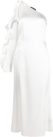 DAVID KOMA Ivory White Ruffled Midi Dress