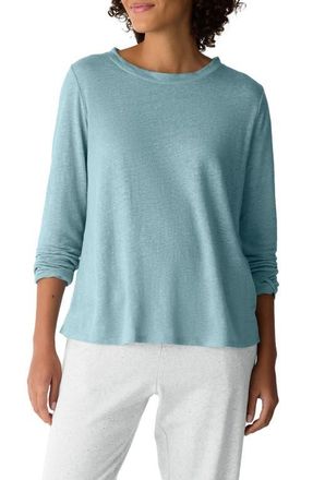 Eileen Fisher Organic Linen Long Sleeve T-Shirt in Seafoam at Nordstrom, Size Xx-Small
