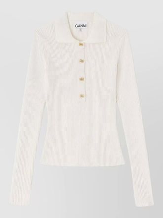 Ganni long sleeve rib knit polo shirt