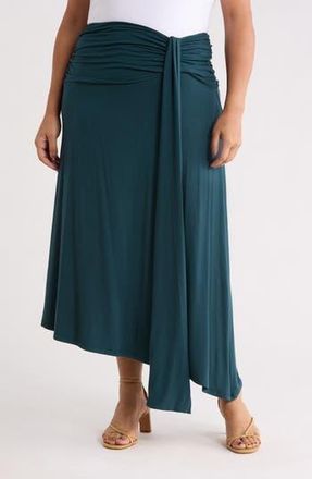 Renee C Draped Asymmetric Stretch Modal Midi Skirt in Hunter Green at Nordstrom Rack, Size 3X