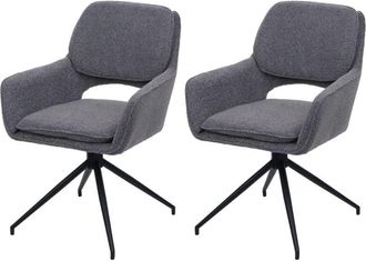 Hhg Nunca Usado] Juego De 2 Sillas De Comedor Hhg 638, Silla De Cocina, Giratoria Con Retorno Autom&aacute;tico, Tejido Boucl&eacute; (540 G/m&sup2;) Oeko-tex, Gris Oscuro