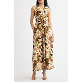 Anne Klein Twist Front Sleeveless Maxi Dress in Anne Black Mutli at Nordstrom, Size Xx-Small