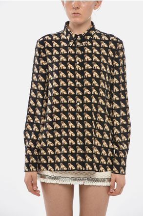 Valentino Camicia in Seta con Stampa Cane All-Over Valentino