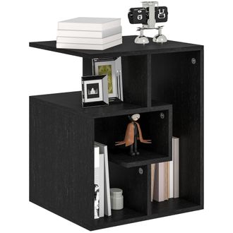 HOMCOM 3-Tier Side End Table Open Shelves Storage Magazine Desk Black | TJ Hughes