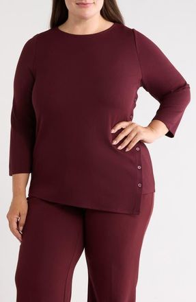 Anne Klein Asymmetric Button Hem Top in Barolo Multi at Nordstrom, Size 2X