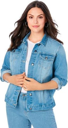 Roaman's Plus Size Classic Stretch Denim Jacket in Light Wash at Nordstrom, Size 20