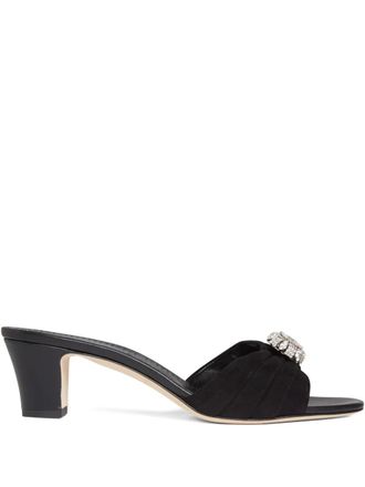 Manolo Blahnik 50 mm Ansaklo muiltjes met geplooid detail - Zwart