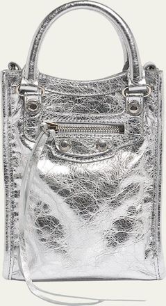 Balenciaga Le City Metallic Leather Tote Phone Holder