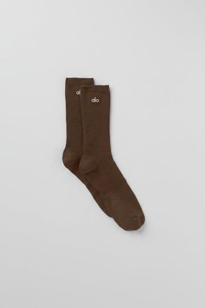 Alo | Half-Crew Understated Socks in Espresso, Size: Medium