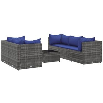 vidaXL Set De Muebles De Jard&iacute;n 6 Pzas Y Cojines Rat&aacute;n Sint&eacute;tico Gris Vidaxl