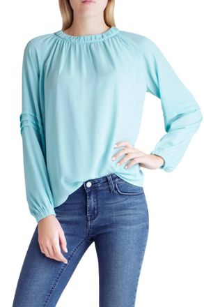 Kensie Georgette Back Neck Tie Long Sleeve Top In Aqua