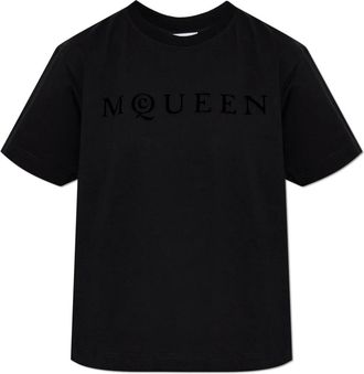 Alexander McQueen T-shirt met een logo met fluweelafwerking - Dames - T-shirts - Zwart - XS - Katoen - Tops