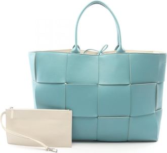 Bottega Veneta Blue Intrecciato Handbag Tote Bag (Pre-Owned)