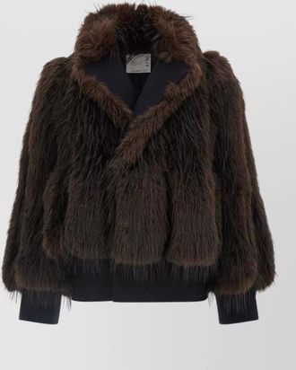 sacai wool cropped coat with fur inserts