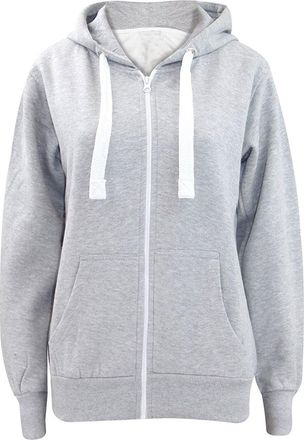 Malaika Ladies Plain Colour Hoodie Womens Fleece Hooded Top Zip Zipper Hoodie Sweatshirt Available in 22 Colours Plus Sizes Small-XXXXXL (UK 6-22) Grey