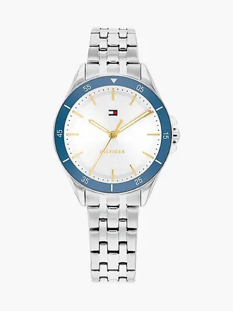 Tommy Hilfiger Reloj con brazalete de eslabones y bisel azul