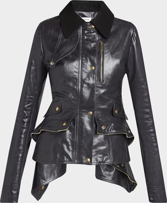 Alexander McQueen Shiny Leather Peplum Jacket