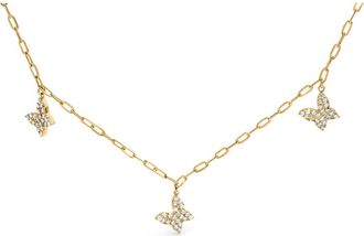 House of Brilliance 14KT Yellow Gold 1/2 Cttw Diamond Butterfly Station Paperclip Station Necklace at Nordstrom