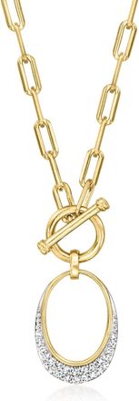 Ross-Simons Pave Diamond Oval Toggle Necklace in 18kt Gold Over Sterling and Sterling Silver
