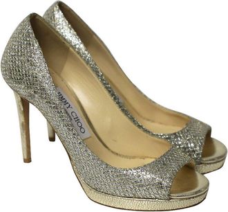 Jimmy Choo London Womens Leather Metallic Luna Open Toe Pump (Authentic Pre-Loved)
