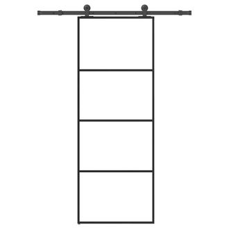 Berkfield Home Sliding Door with Hardware Set 76x205 cm ESG Glass&Aluminium in Black