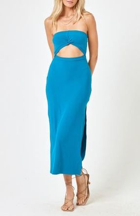 L*Space Kierra Cutout Strapless Rib Cover-Up Dress in Mediterranean at Nordstrom Rack, Size X-Large