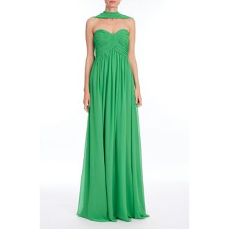 Badgley Mischka Strapless Cap Detail Gown in Emerald at Nordstrom, Size 6