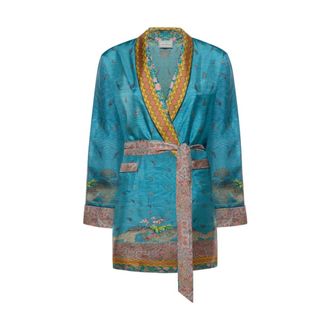 Pierre-Louis Mascia Overhemden, Dames, Blauw, ONE Size, Aloe Kimono met ceintuur