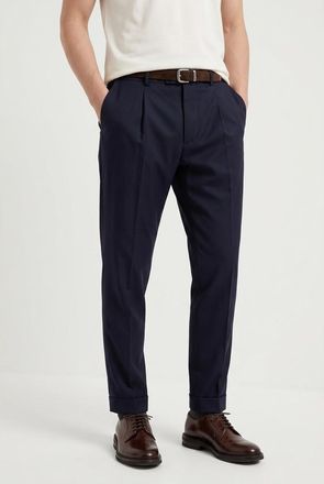 Brunello Cucinelli Navy Wool Silk Tapered Trousers, Brand Size 56 (US Size 40)