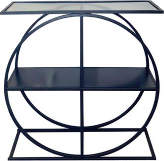 Calicosy Consolle con piano in vetro fumé e base circolare in metallo nero L80 cm - cloudy